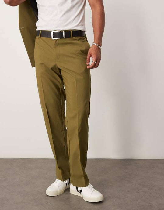 ASOS DESIGN straight leg suit trousers in olive green - Image 2
