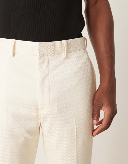 ASOS DESIGN slim suit trousers in cream geo jacquard - Image 3