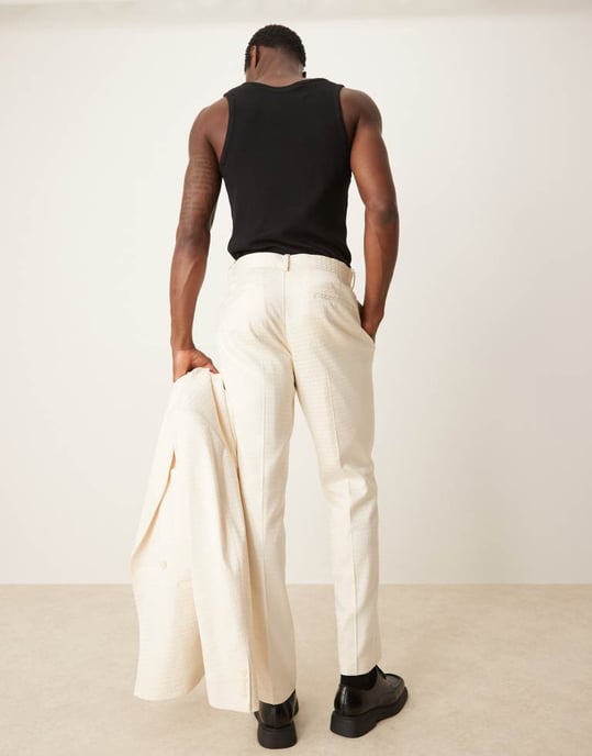 ASOS DESIGN slim suit trousers in cream geo jacquard - Image 4