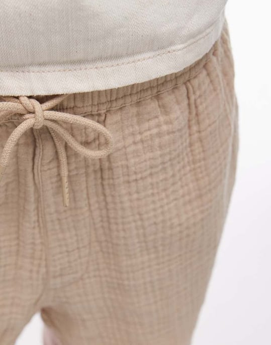 Topshop washed cheesecloth mini short in camel - Image 4