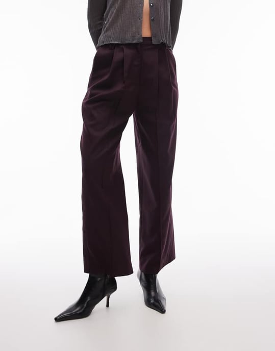 Topshop co ord trouser in burgundy BURGUNDY - Image 4