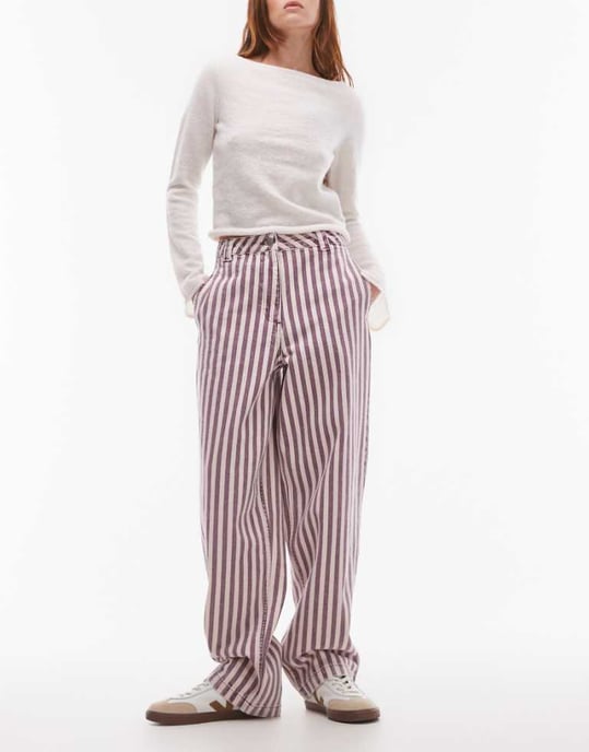 Topshop stripe straight leg trouser in multi - Image 1