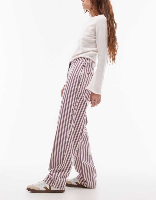Topshop stripe straight leg trouser in multi - Image 3