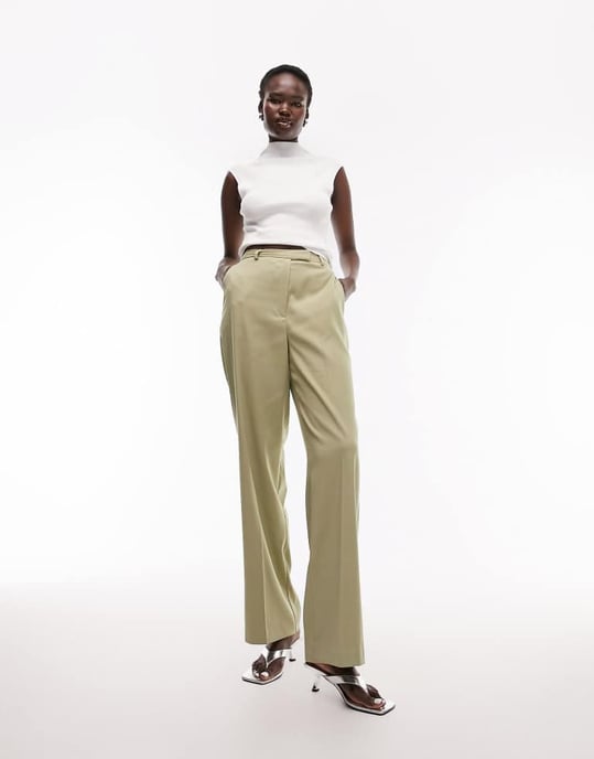Topshop Tall – Salviagrönfärgade raka, slängda byxor med bakficka, del av set - Image 2