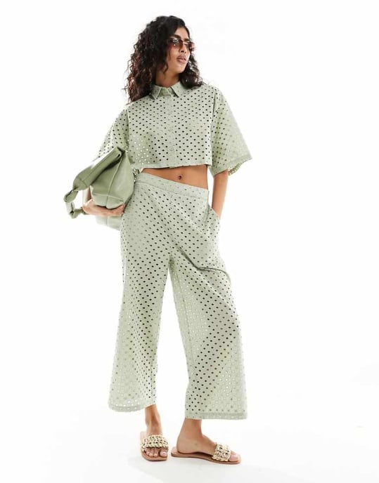 ASOS DESIGN broderie culotte in sage co-ord - Image 1