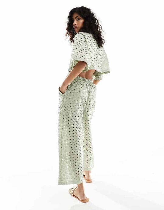 ASOS DESIGN broderie culotte in sage co-ord - Image 2