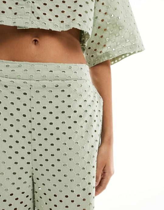 ASOS DESIGN broderie culotte in sage co-ord - Image 3