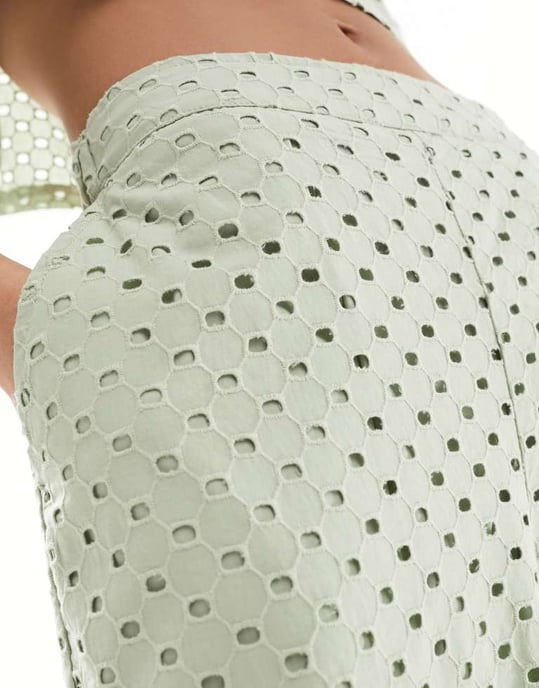 ASOS DESIGN broderie culotte in sage co-ord - Image 4