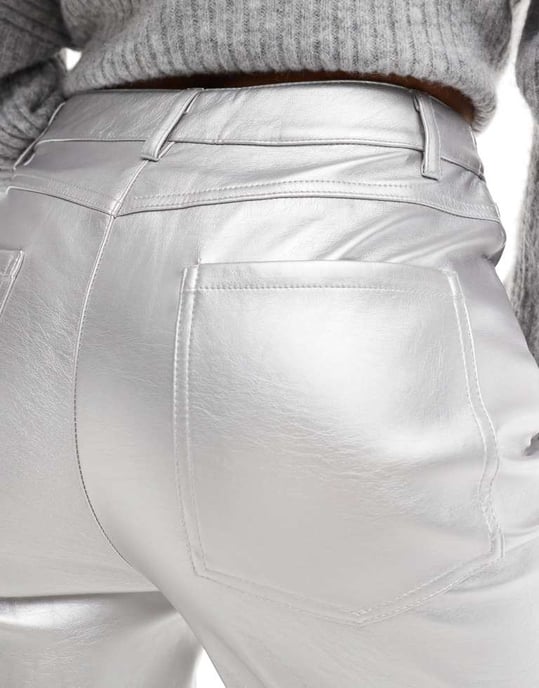 ASOS DESIGN faux leather straight leg trousers in silver - Image 4