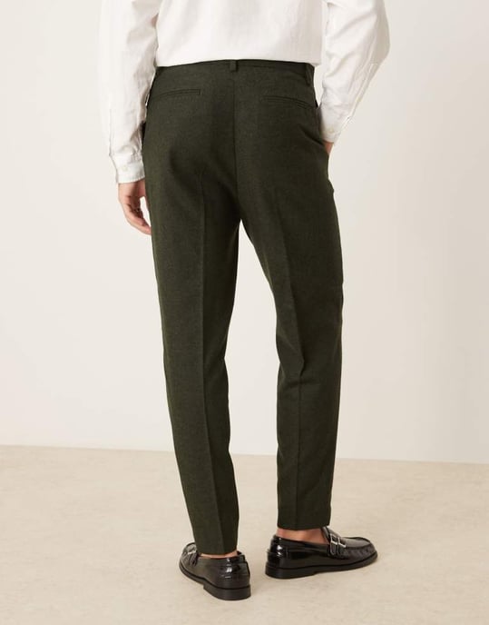 ASOS DESIGN smart tapered fit wool mix trousers in dark green - Image 4