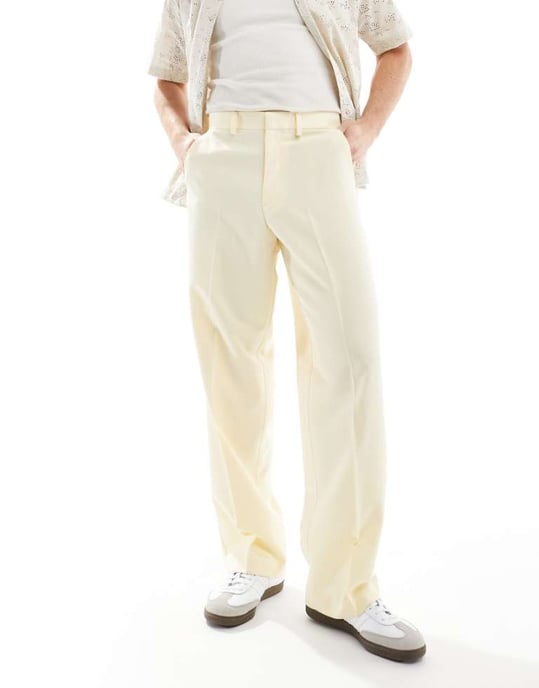ASOS DESIGN smart wide leg trousers in dusty yellow - Image 1