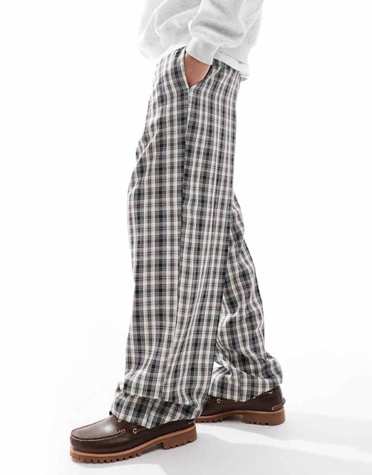 ASOS DESIGN pull on smart wide leg check trousers in black - Image 2