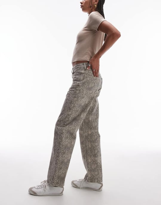 Topshop straight leg snake print trouser in multi - Image 1