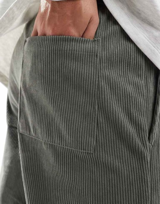 ONLY & SONS loose fit cord trouser in grey green - Image 3