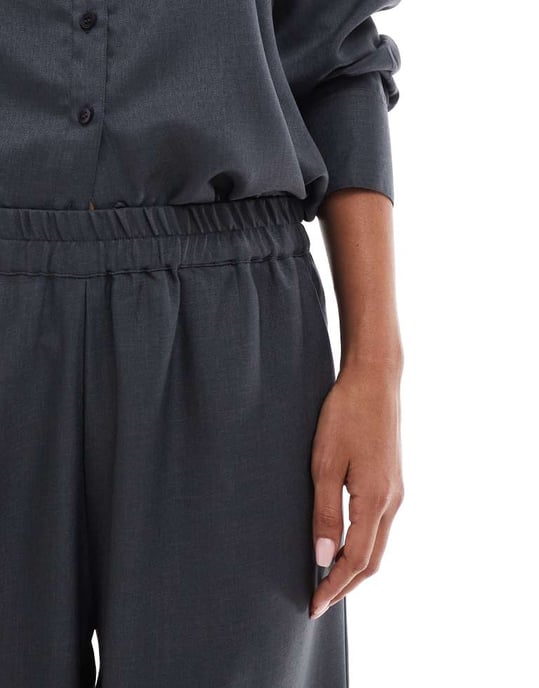 ONLY wide leg pull on trousers co-ord in dark grey melange - Image 3