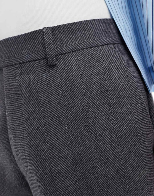 ASOS DESIGN smart straight leg wool mix trousers in charcoal herringbone - Image 2