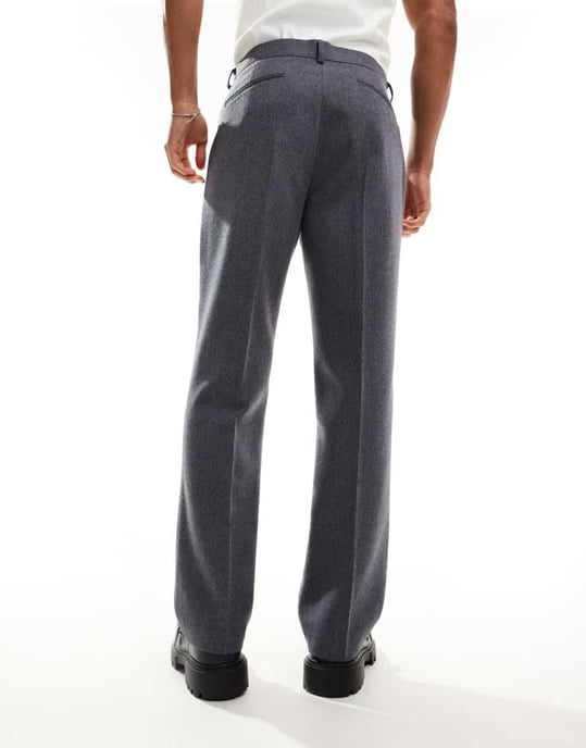 ASOS DESIGN smart straight leg wool mix trousers in charcoal herringbone - Image 3