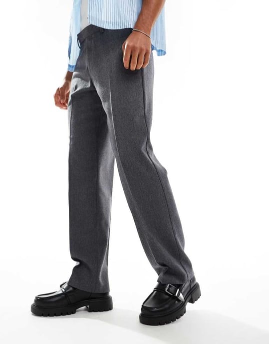 ASOS DESIGN smart straight leg wool mix trousers in charcoal herringbone - Image 4