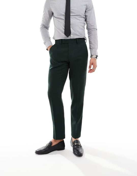 ASOS DESIGN slim wool blend suit trousers in bottle green herringbone - Image 3
