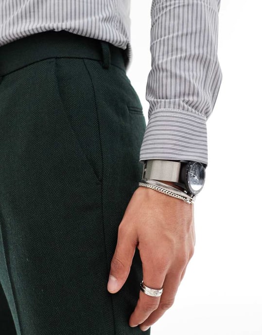 ASOS DESIGN slim wool blend suit trousers in bottle green herringbone - Image 4