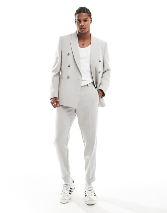 ASOS DESIGN tapered wool blend suit trousers in grey texture - Image 1