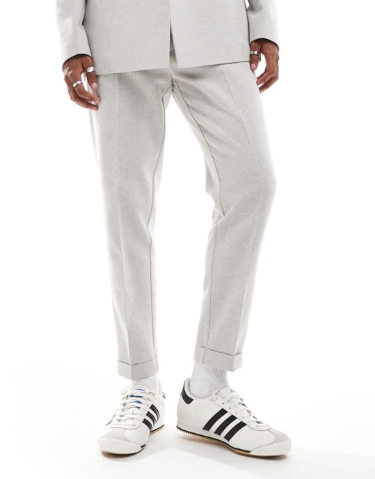 ASOS DESIGN tapered wool blend suit trousers in grey texture - Image 2
