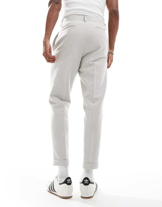 ASOS DESIGN tapered wool blend suit trousers in grey texture - Image 4