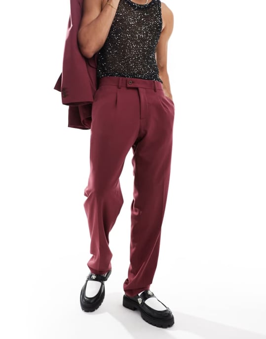 Viggo oversized suit trousers in burgundy co-ord - Image 1