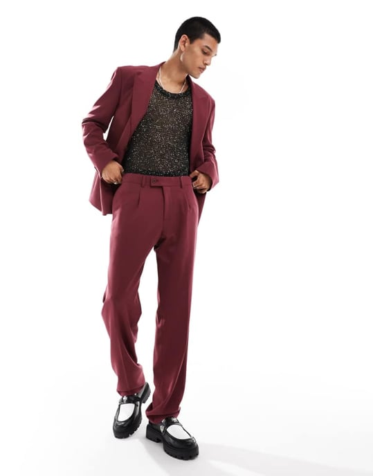 Viggo oversized suit trousers in burgundy co-ord - Image 2
