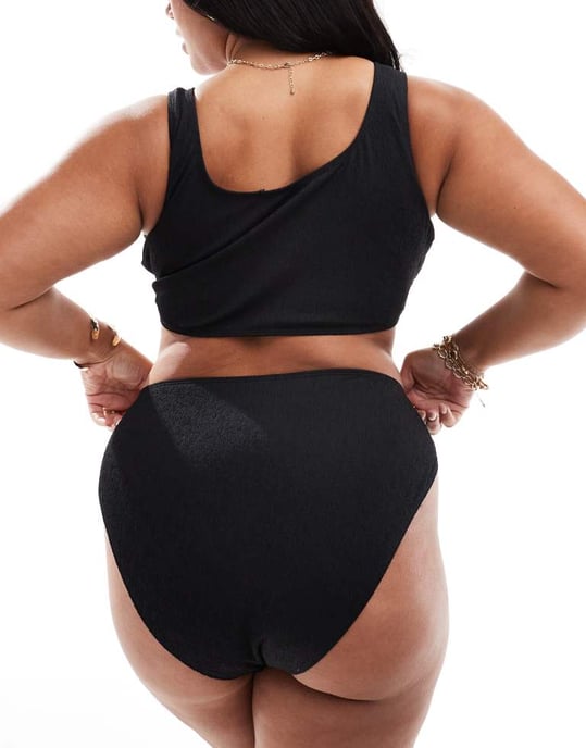In The Style Plus x Perrie Sian high leg bikini bottoms co-ord in black - Image 3