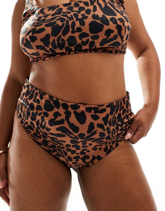 ASOS DESIGN Curve Adrienne high leg high waist bikini bottom in oversized animal - Image 3