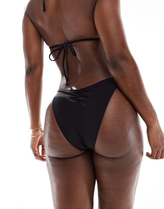 Kaiia exclusive high leg contrast bow detail bikini bottoms co-ord in black - Image 2
