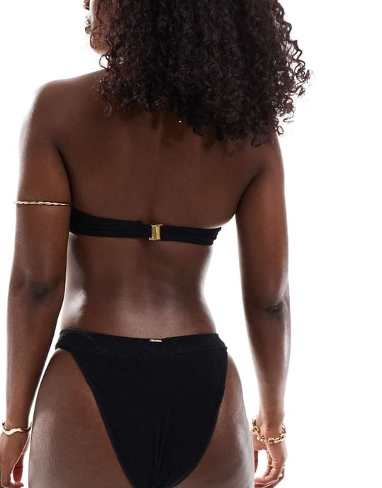 Boux Avenue Sorrento wide strap high ibiza wire tanga bikini bottom in black - Image 4