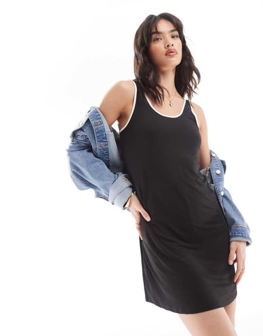Vero Moda – Svart miniklänning i jersey med kontrasterande detaljer - Image 1