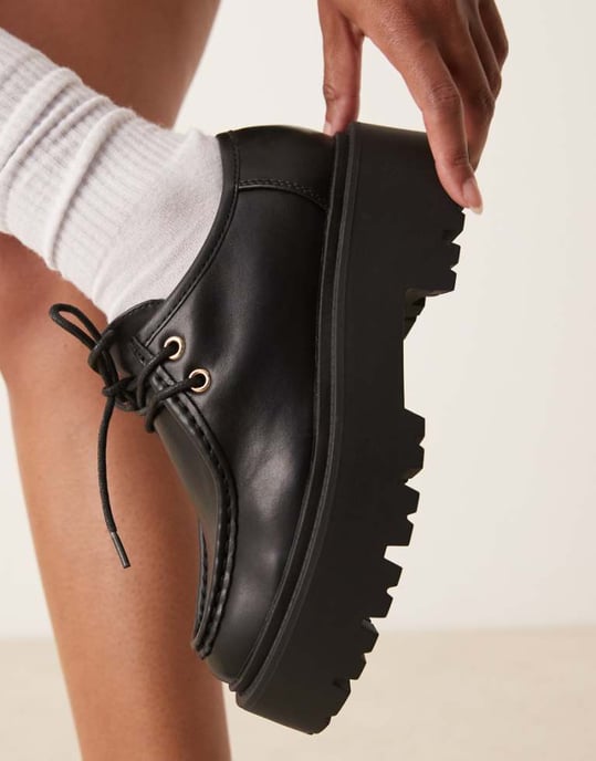 ASOS DESIGN Marley lace up flat shoe in black - Image 1