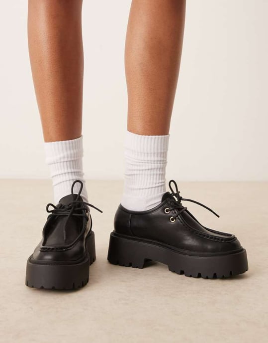 ASOS DESIGN Marley lace up flat shoe in black - Image 2