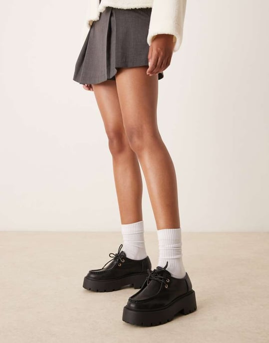 ASOS DESIGN Marley lace up flat shoe in black - Image 4