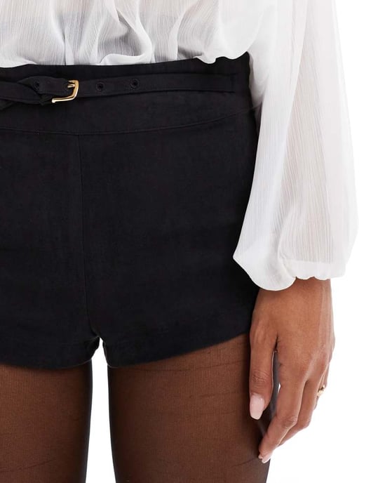ASOS DESIGN faux suede micro mini short co-ord in black - Image 2