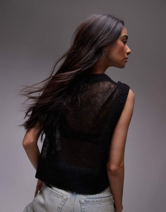 Topshop knitted sheer tank in black - Image 4