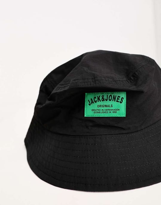 Jack & Jones – Originals – Svart hatt med logotyp - Image 2