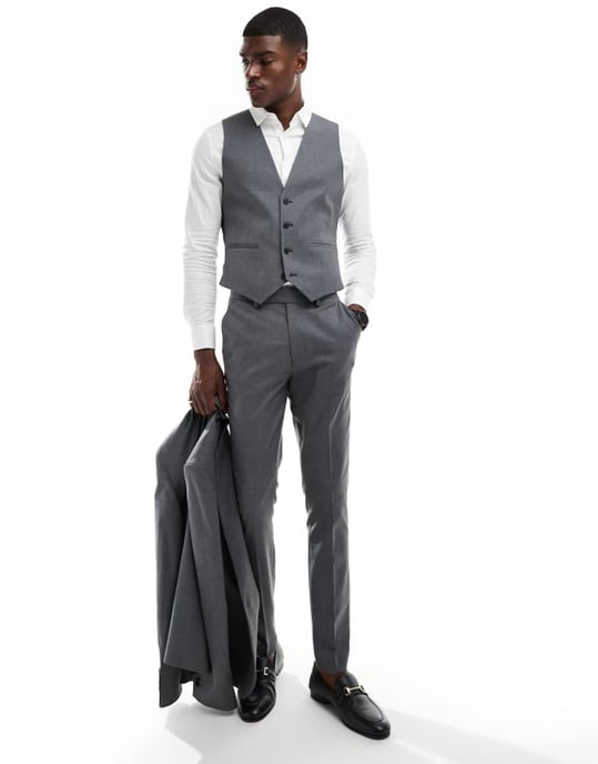 ASOS DESIGN skinny fit suit waistcoat with wool in charcoal grey - Image 3
