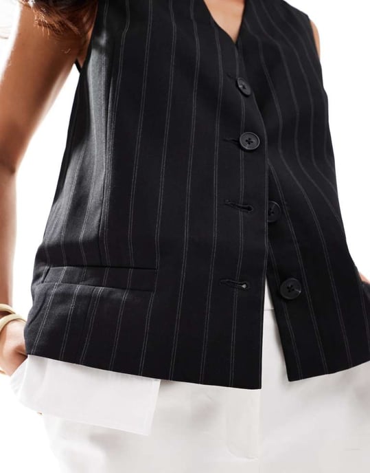 ASOS DESIGN exposed pocket waistcoat in black stripe - Image 4