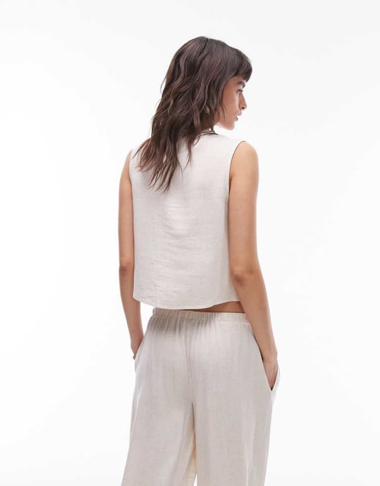 Topshop – Beige linneväst med knytning framtill, del av set - Image 3