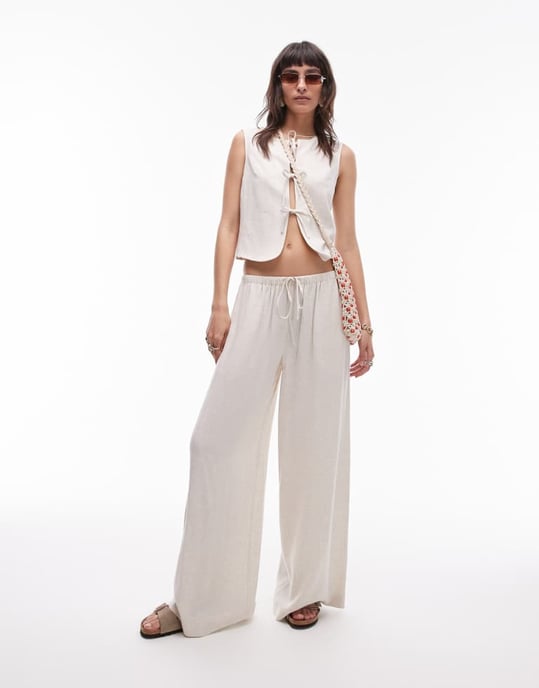 Topshop – Beige linneväst med knytning framtill, del av set - Image 4