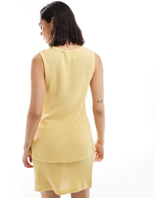 ASOS DESIGN knitted longline waistcoat in textured yarn co-ord in lemon - Image 4