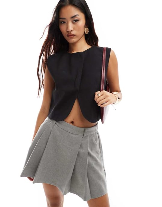 ASOS DESIGN wrap front waistcoat in black - Image 1