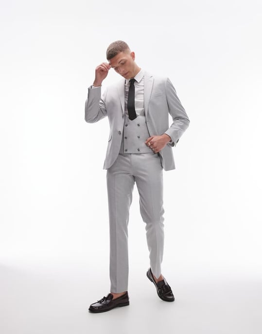 Topman – Grå smal väst i linneblandning - Image 2