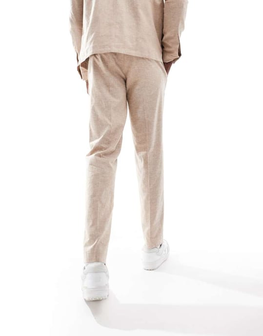 Jack & Jones Premium linen mix casual suit trouser in beige - Image 2