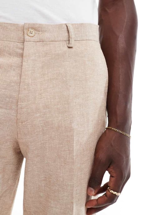 Jack & Jones Premium linen mix casual suit trouser in beige - Image 4