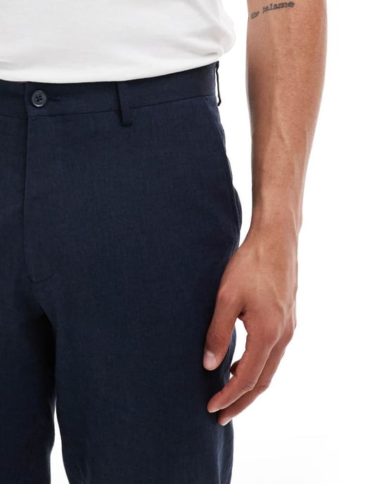 Jack & Jones Premium linen mix casual suit trouser in navy - Image 2